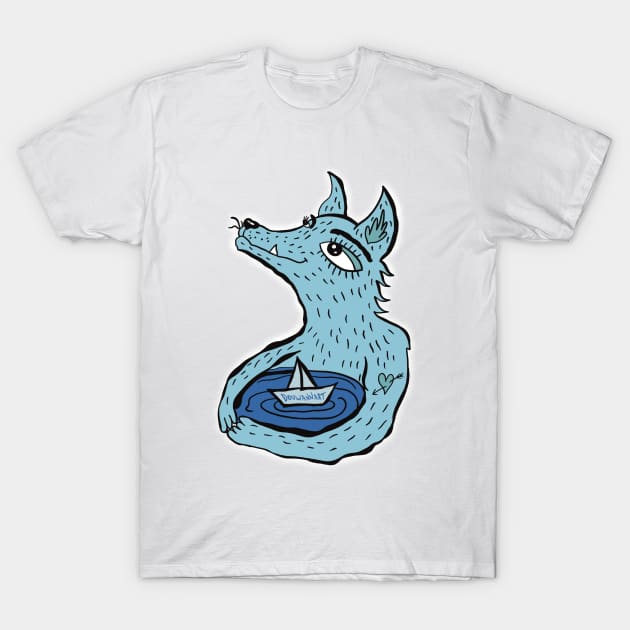 Blue wolf and sea T-Shirt by Douwannart